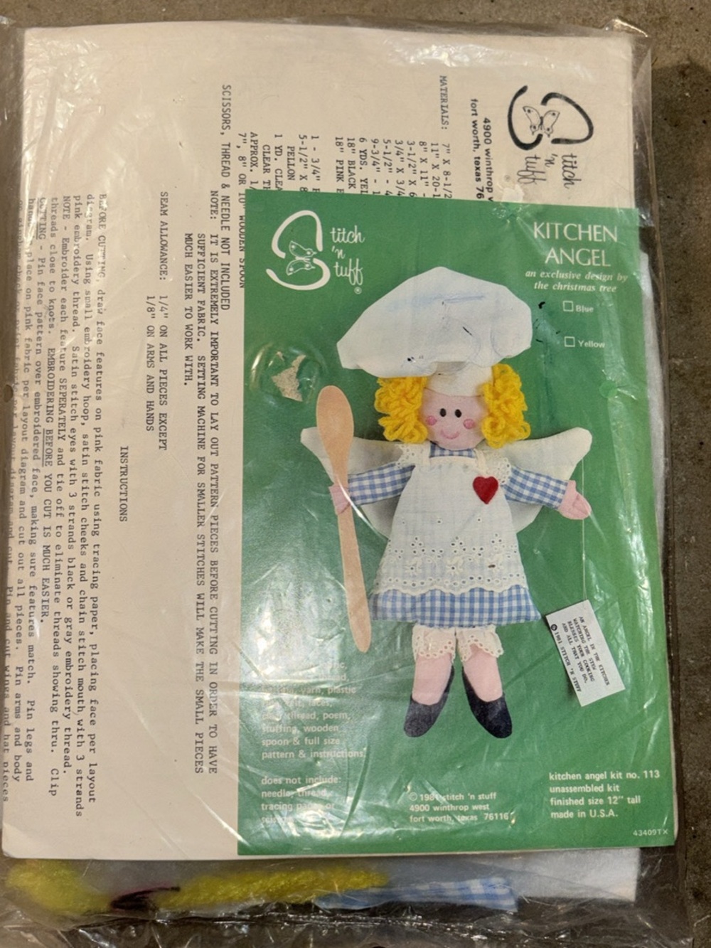 Vintage 1981 Stitch 'n Stuff Sewing Kit for 12" Little Miss Kitchen Angel New (B